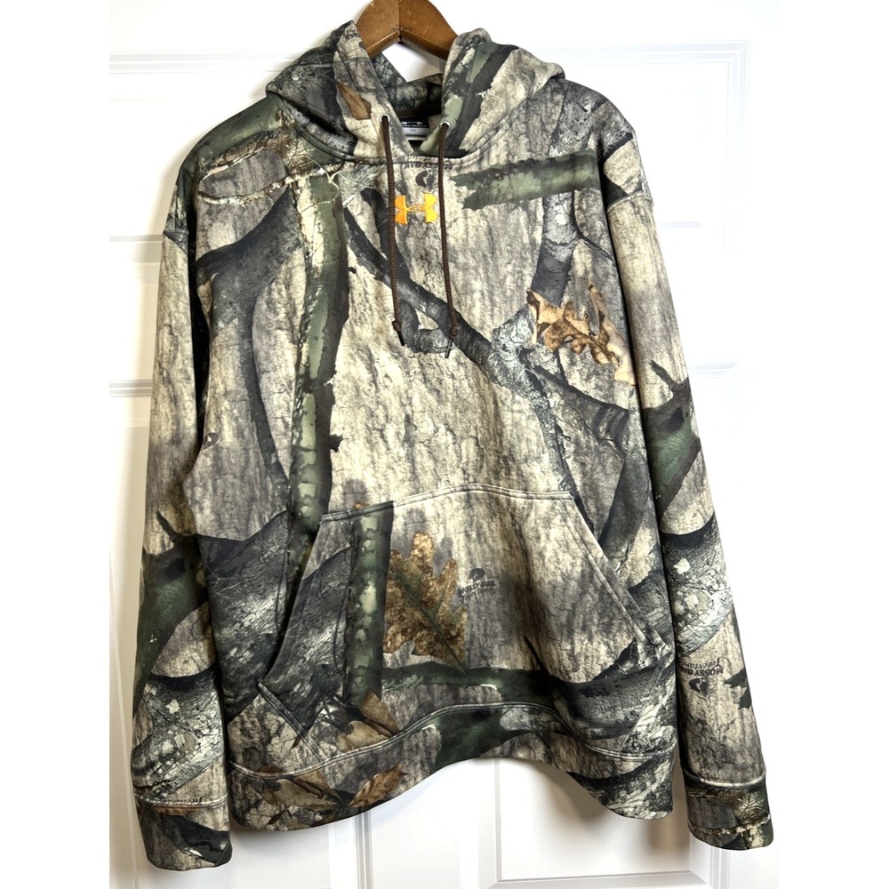Under Armour Hoodie‎ Mens Medium Mossy Oak Camo Pullover Hunting Outdoors